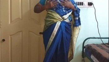 Des Sari Babe Hot Cheating Tamil Telugu Kannada Malayalam Hindi Audio Wife Vanitha Wearing Blue Colour Saree  Showing Large Breasts And Shaved Pink Pussy Press Hard Boobs Press Nip Rubbing Pink Pussy Fingering Leaked Clip